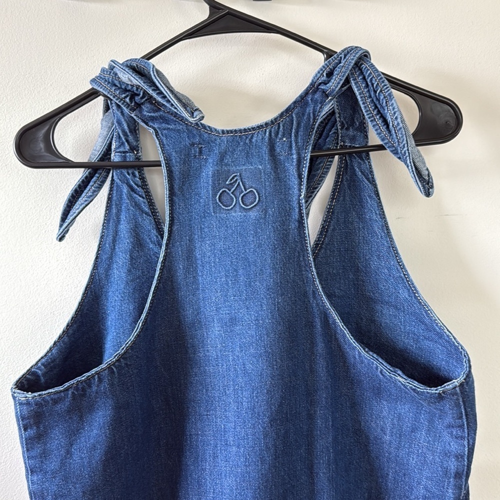 Bimba Y Lola Dark blue denim top Blue Denim Tie-Shoulder Top Sz L - Picture 4 of 12